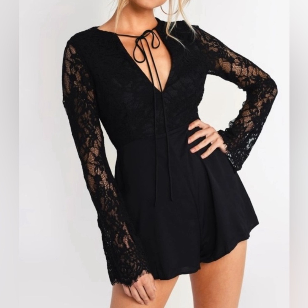 Tobi Boho Whimsigoth Black Long Sleeve Lace Romper Fairy Grunge Festival